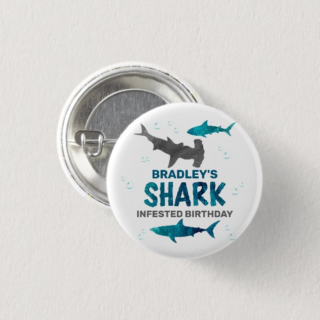Shark Infested Any Age Birthday Party 3 Cm Round Badge (Front & Back)