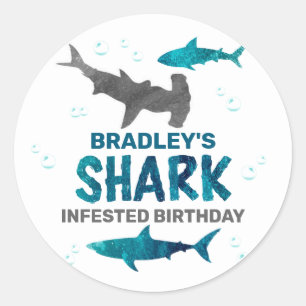 Shark Infested Any Age Birthday Party Classic Round Sticker