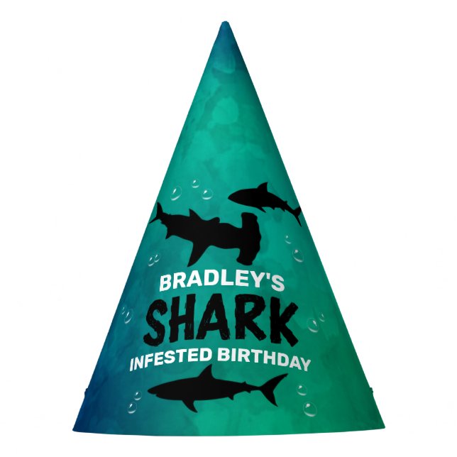 Shark Infested Any Age Birthday Party Hat (Front)