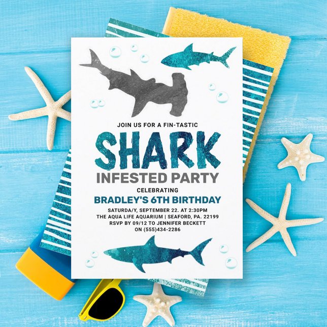 Shark Infested Any Age Birthday Party Invitation (Creator Uploaded)