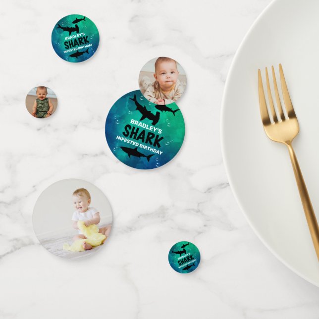 Shark Infested Any Age Birthday Party Photo Confetti (Group)