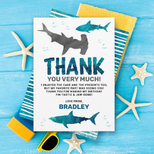 Shark Infested Any Age Birthday Party Thank You Card