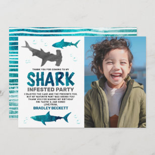 Shark Infested Any Age Birthday Photo Thank You Card