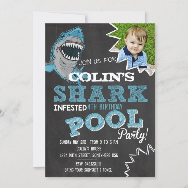 SHARK INFESTED Birthday Party Invitation (Front)