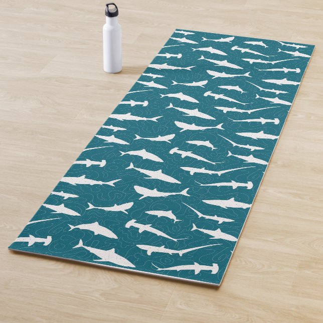 Shark Infested Waters Cool Ocean Print Yoga Mat (In Situ)