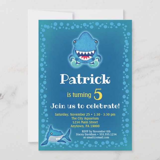 Shark Invitation Boys Birthday Party Aquarium (Front)