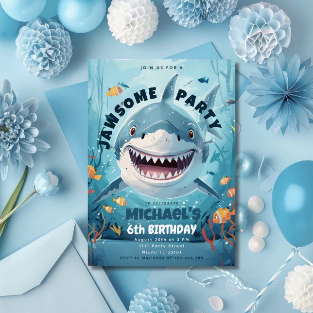 Shark Jawsome Party Boys Under the Sea Birthday Invitation (Creator Uploaded)