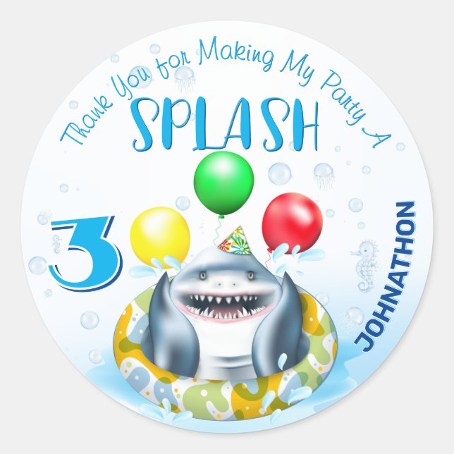 Shark Kids Birthday Classic Round Sticker (Front)