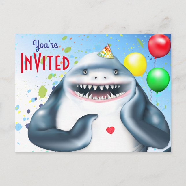 Shark Kids Birthday Invitation Postcard (Front)