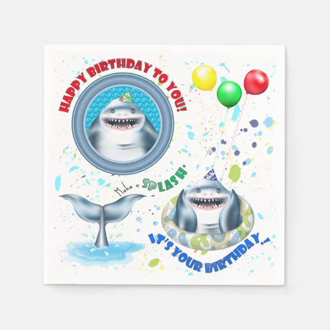 Shark Kids Birthday Party Napkin (Front)