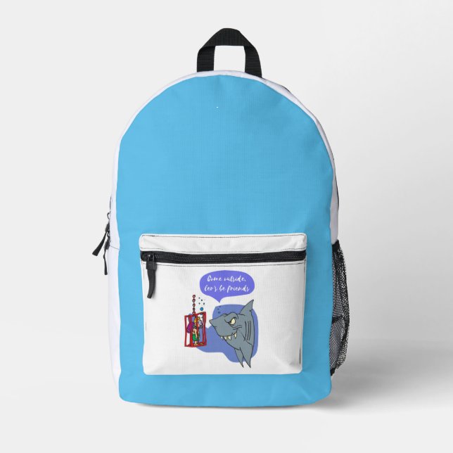 shark, let's be friends printed backpack (Front)