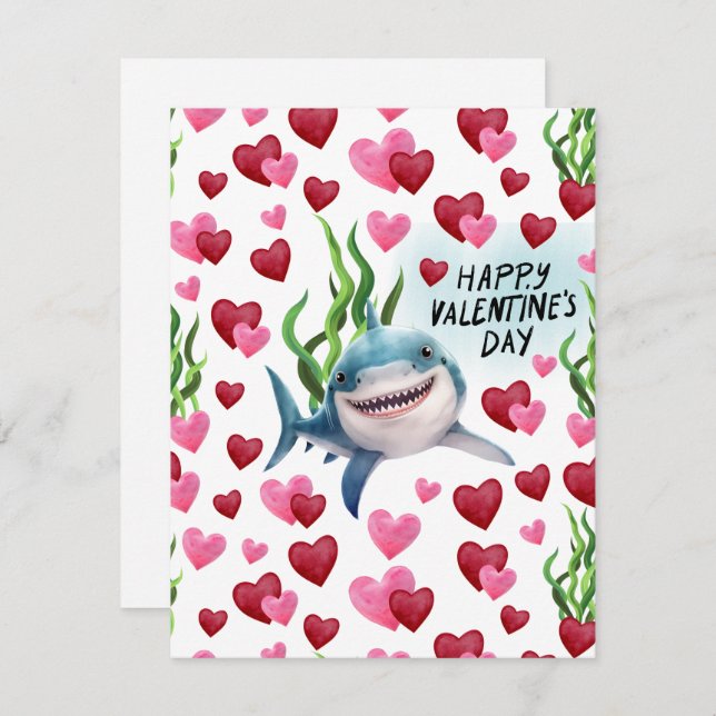 Shark Love Valentine’s Day Card in White (Front/Back)