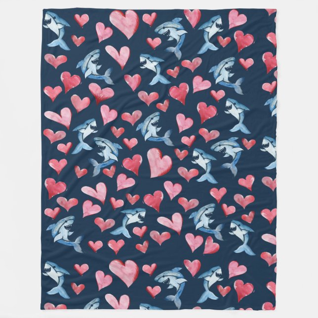 Shark Lover Card Fleece Blanket (Front)