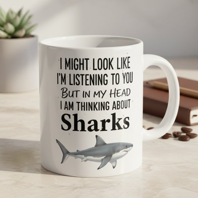Shark Lover Funny Coffee Mug Thinking Sharks (Creator Uploaded)