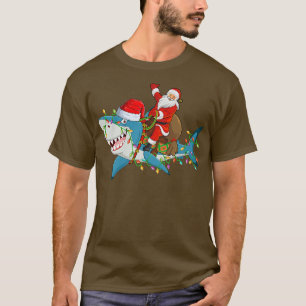 Shark Lover Xmas Lights Santa Ride Shark Christmas T-Shirt