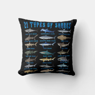 Shark Lovers 21 Types Of Sharks Ocean Animal Cushion