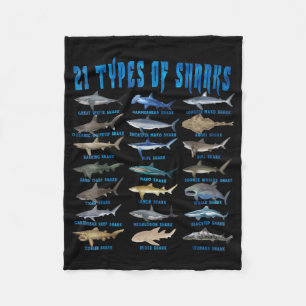 Shark Lovers 21 Types Of Sharks Ocean Animal Fleece Blanket