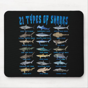 Shark Lovers 21 Types Of Sharks Ocean Animal Mouse Mat