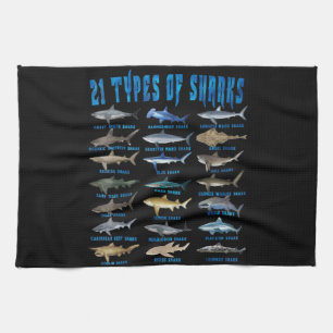 Shark Lovers 21 Types Of Sharks Ocean Animal Tea Towel
