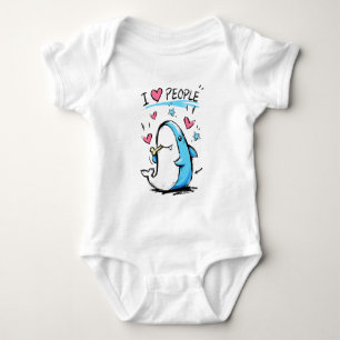 Shark Loves People Funny Doodle Cartoon Baby Bodysuit