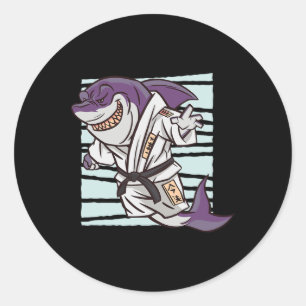 Shark Martial Arts Fighter Funny Karate Cartoon Gr Classic Round Sticker