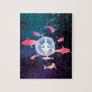 Shark Meditation In Space Surrealistic Art Jigsaw Puzzle