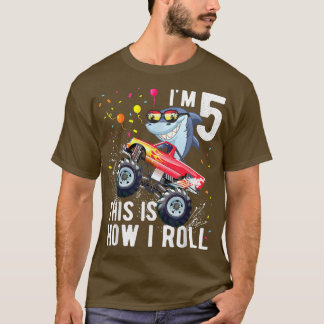 Shark Monster Truck 5th Birthday Boys and Girls  T-Shirt