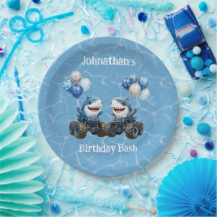 Shark Monster Truck Birthday Bash Paper Plate