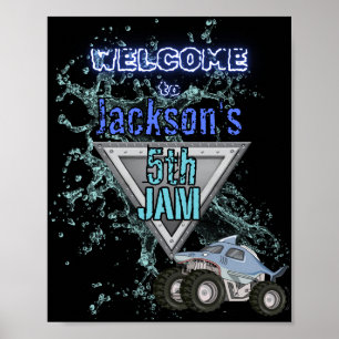 Shark Monster Truck Birthday Welcome Sign Poster