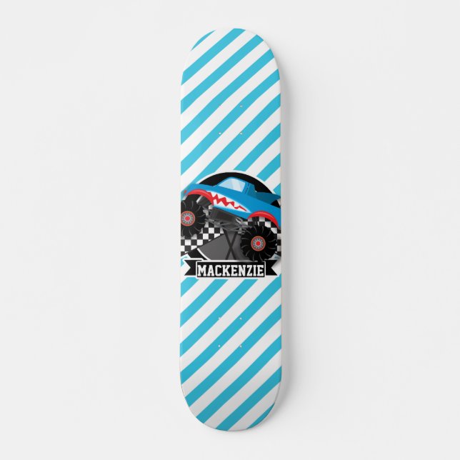 Shark Monster Truck; Chequered Flag; Blue Stripes Skateboard (Front)