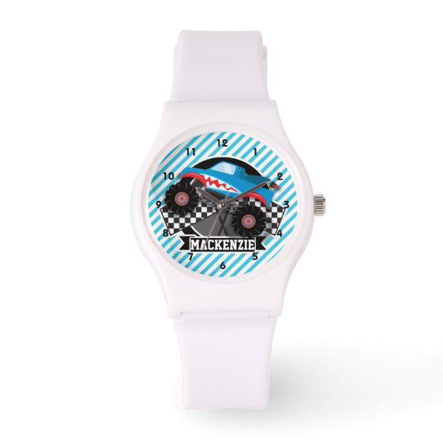 Shark Monster Truck; Chequered Flag; Blue Stripes Watch (Front)