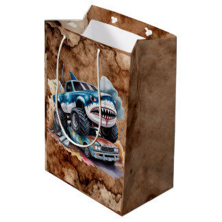 Shark Monster Truck Mud Splatter Boy Birthday Medium Gift Bag