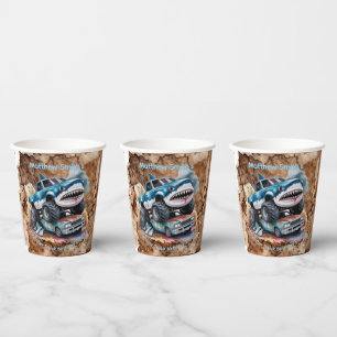 Shark Monster Truck Mud Splatter Boy Birthday Paper Cups
