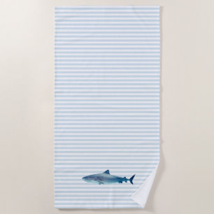 Shark Nautical Blue Stripe Painting Beach Towel