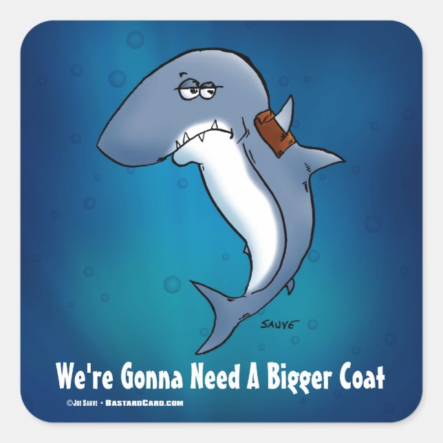 Shark Needs A Bigger Coat Funny Cartoon Stickers (Front)