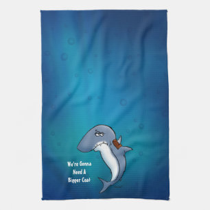 Shark Needs A Bigger Coat Funny Cartoon Tea Towel
