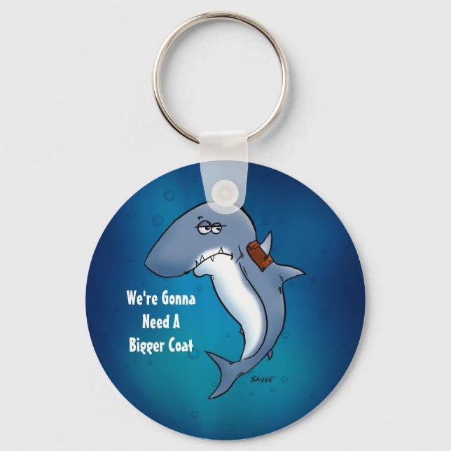 Shark Needs Bigger Coat Funny Cartoon Keychain (Front)
