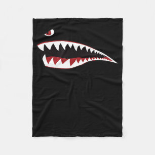 Shark Nose Art  Green - Wwii Military Plane Fleece Blanket