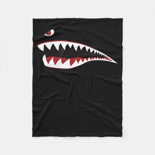 Shark Nose Art  Green - Wwii Military Plane Fleece Blanket (Front)