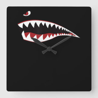 Shark Nose Art  Green - Wwii Military Plane Square Wall Clock