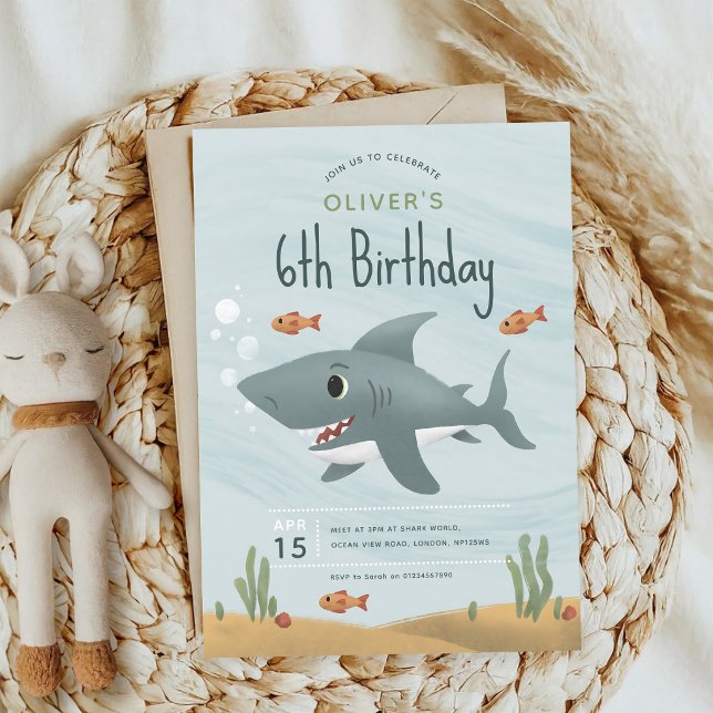 Shark Ocean 6th Birthday Boy Invitation (Creator Uploaded)