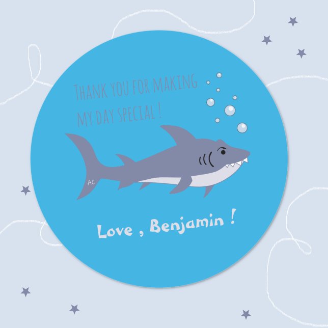 Shark Ocean Birthday Blue Favour Sticker (Creator Uploaded)