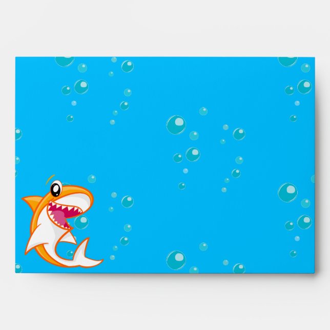 Shark Ocean Kids Orange Any Age Birthday Envelope (Front)