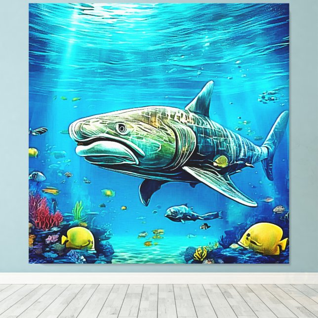 Shark Ocean Predator Art Canvas Print (Insitu(Wood Floor))