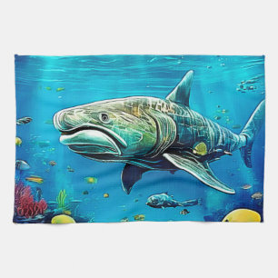 Shark Ocean Predator Art Tea Towel