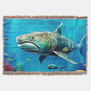 Shark Ocean Predator Art Throw Blanket