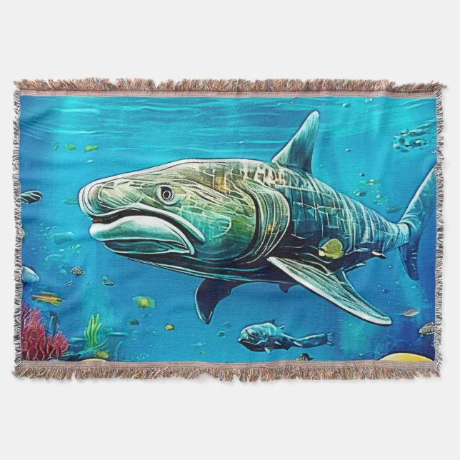 Shark Ocean Predator Art Throw Blanket (Front)