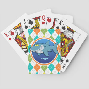 Shark on Colourful Argyle Pattern Playing Cards