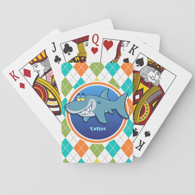 Shark on Colourful Argyle Pattern Playing Cards (Back)