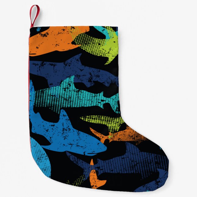 Shark pattern, modern urban small christmas stocking (Front)